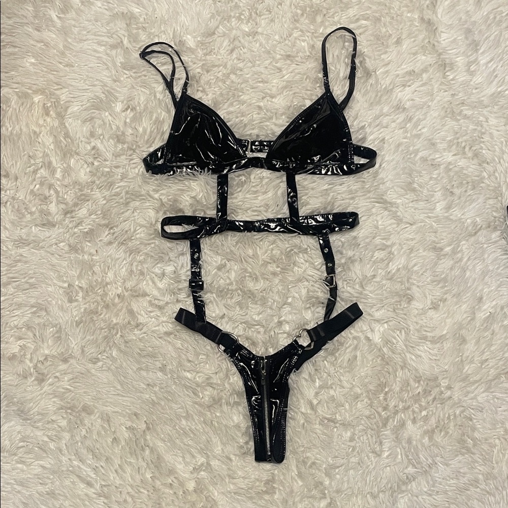 Black Patent Strappy Bodysuit